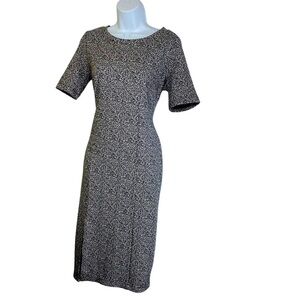 ANN TAYLOR LOFT MIDI Dress Leopard Print Short Sleeve Front Slit Back Zipper Sz4